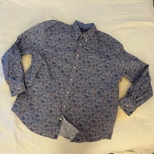 Crown & Ivy Men's Floral Blue Button Down Shirt Big and Tall